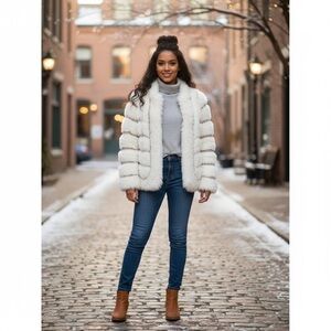 Vintage Sideffects Hand Crochet Cream & Tan Cozy Open Cardigan Jacket – Size S